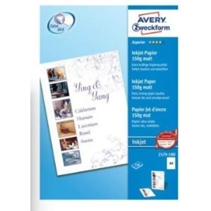 AVERY Zweckform 2579-100 Superior Inkjet Papier (A4, einseitig beschichtet, matt, 150 g-m², 100 Blatt)