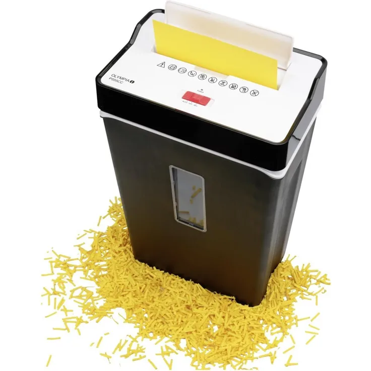 Olympia PS 55 CC Profi Aktenvernichter (mit Partikelschnitt, Sicherheitsstufe P4, Kreditkarte, 10 Blätter 80 g-m², Papierschredder fürs Büro, Papiervernichter, Reißwolf mit Papierkorb, Sichtfenster)