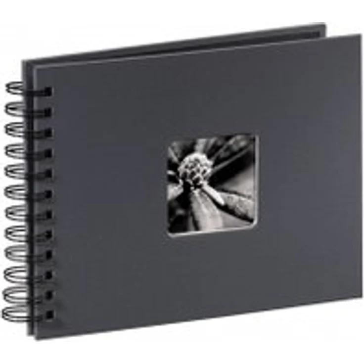 Hama Fotoalbum Spiralalbum, 50 schwarze Seiten, 25 Blatt, Größe 24 x 17 cm, mit Ausschnitt für Bildeinschub, Fotobuch grau – Bild 1
