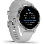 Garmin Venu 2s Smartwatch GPS, Unisex, S, Edelstahl, Kunststoffgehäuse, Silikonarmband, Silber/Hellgrau (010-02429-12)