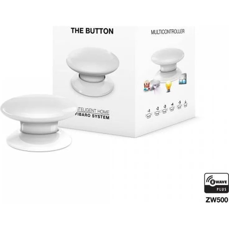 FIBARO The Button White - Z-Wave Plus Drahtlose Tragbare Schalt-Knopf, Weiß, FGPB-101-1