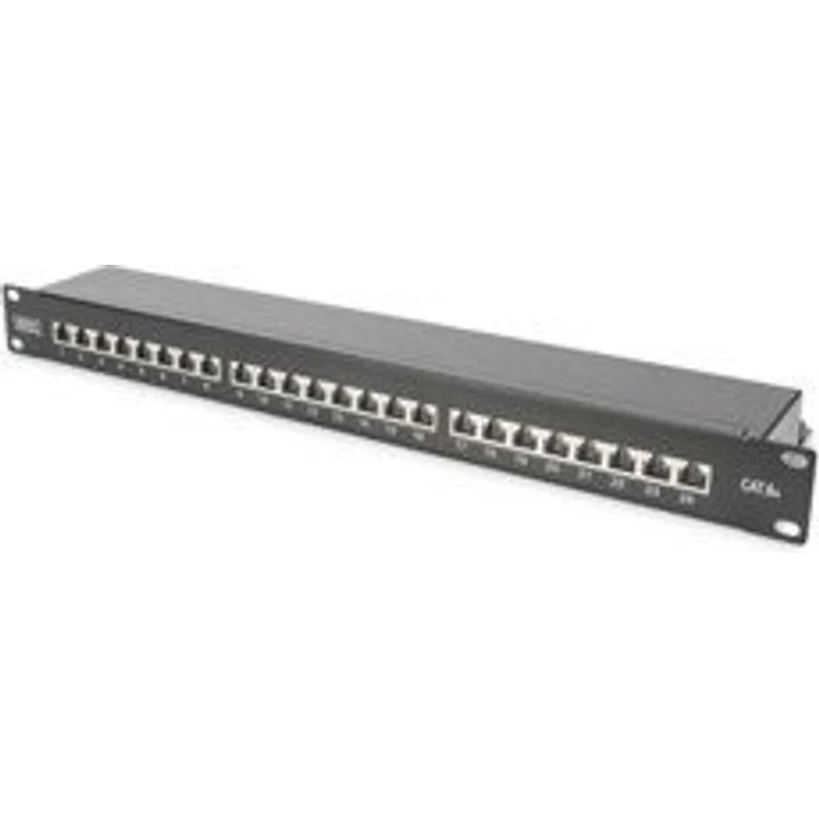 DIGITUS LSA Patch-Panel Cat-6A - 24 Ports - 1 HE - Geschirmt - Klasse EA - Staubschutz-Klappe - Schwarz RAL 9005 – Bild 1