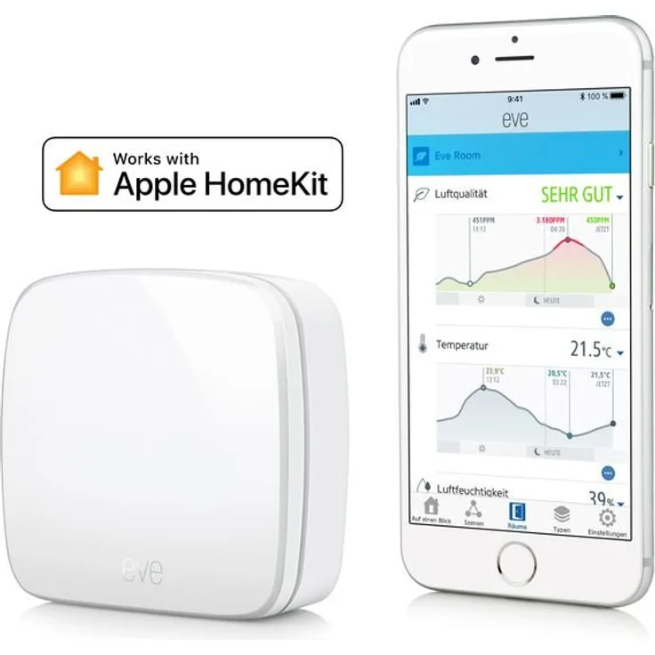 Elgato Eve Room (Vorgängermodell) - Kabelloser Raumklimasensor mit Apple HomeKit-Unterstützung, Bluetooth Low Energy
