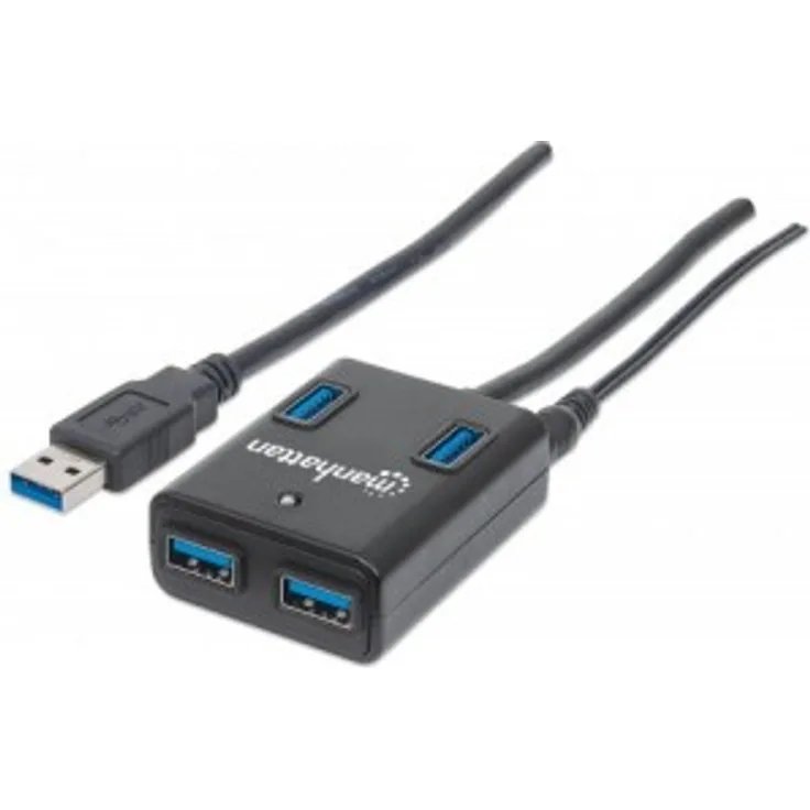 Manhattan USB 3.0 Hub (4 Ports, Stromversorgung über Netzteil oder USB) 162302 schwarz