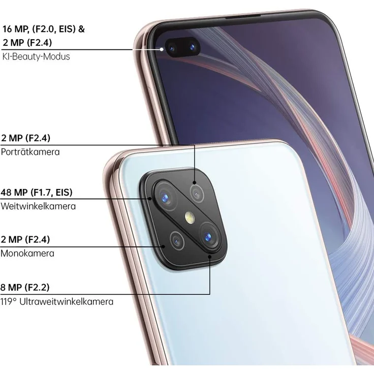 Oppo Reno4 Z 5G Smartphone 16,69cm (6,57 Zoll) LTPS, LCD-Display, 128GB interner Speicher, 8GB RAM, Dual-SIM, Dew White – Bild 8