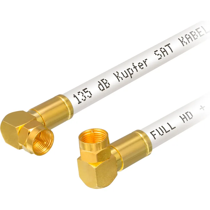 20m Sat Kabel CU 135dB mit 2 x Winkel-Kompressionssteckern WEISS