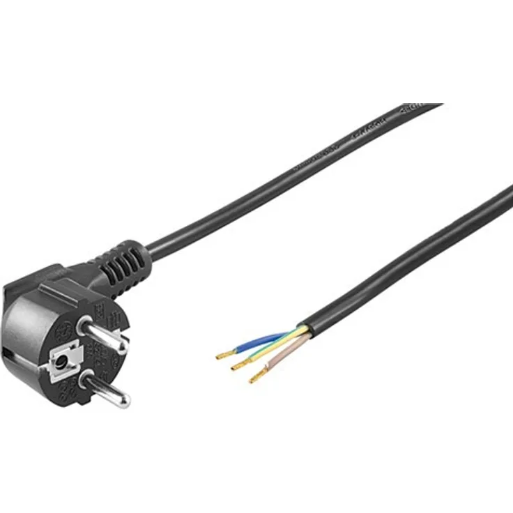 Goobay 93976 Schutzkontaktkabel Abgewinkelt zum Konfektionieren, 1.5 m Kabellänge, Schwarz