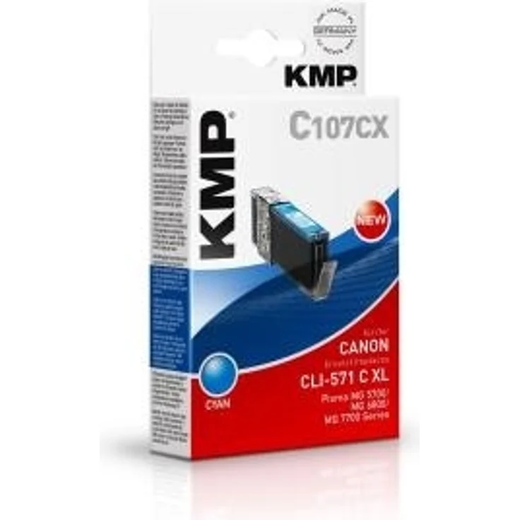 KMP C107CX - 11 ml - Hohe Ergiebigkeit - Cyan - Box - Tintenpatrone (entspricht: Canon CLI-571CXL) - für Canon PIXMA MG5751, MG5752, MG5753, MG6851, MG6852, MG6853, MG7750, MG7751, MG7752, MG7753 (1569,0003)