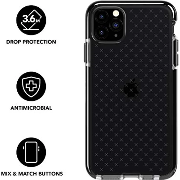 Tech21 Evo Check Schutzhülle für iPhone 11 Pro Max - Schützende Dünne Schale Beständig Handyhülle - Rauchig-Schwarz