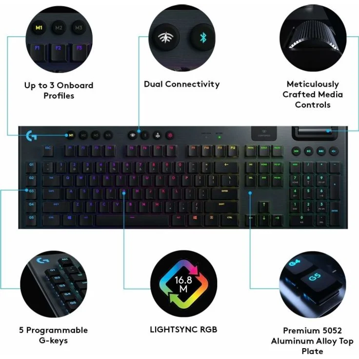 Logitech Gaming G915 - Tastatur - backlit - USB, Bluetooth, LIGHTSPEED - QWERTZ - Deutsch - GL Clicky - Kohle (920-009104) – Bild 6