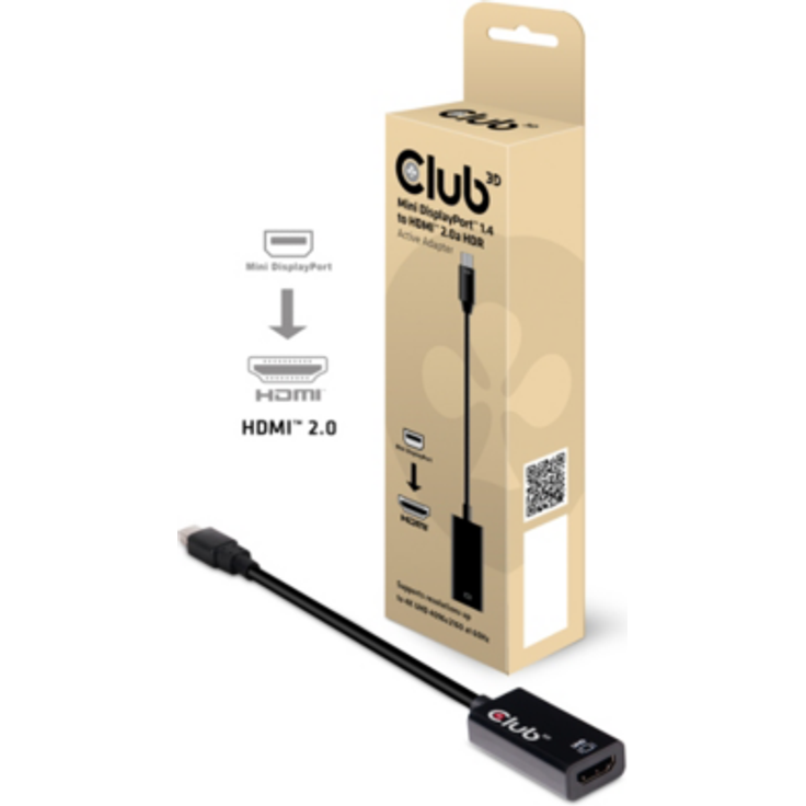Club 3D DisplayPort 1.4 Adapter mDP zu HDMI 2.0a HDR aktiv schwarz CAC-1180