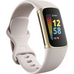 Fitbit Charge 5 Fitness-Tracker GPS, Unisex, Aluminiumgehäuse, Silikonarmband, Lunar White/Soft Gold