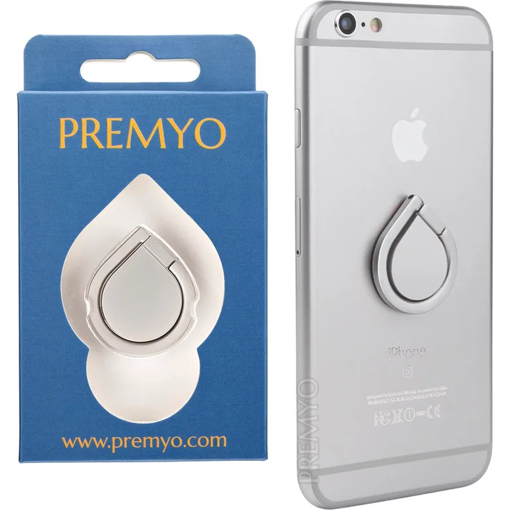 PREMYO Handy Fingerhalter mit 360° Drehfunktion in Silber. Handy Ring für eine komfortable Einhandbedienung. Handy Halterung Finger für alle iPhone und Samsung Modelle