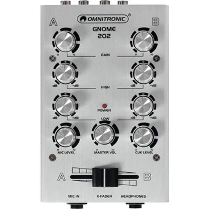OMNITRONIC Gnome-202 Mini-Mixer silber 2-Kanal-DJ-Mixer