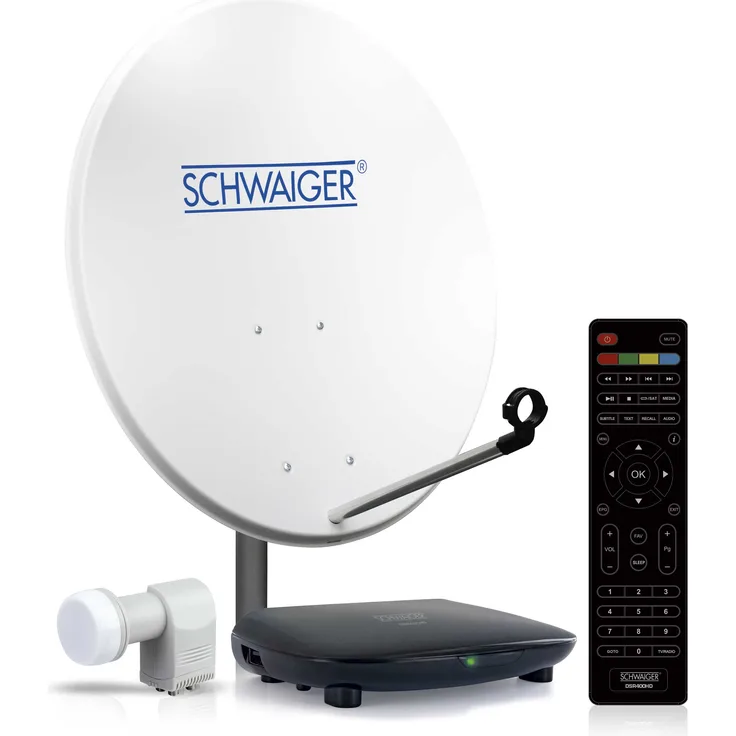 SCHWAIGER Satellitenanlage (72 cm + Quad LNB + Receiver) für bis zu 4 Teilnehmer
