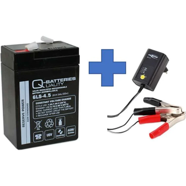 AKKU BATTERIE 6V 4,5Ah 20HR 10HR 5HR kompatibel 5Ah 4A + Lader QB + A