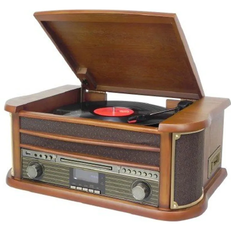 Soundmaster NR545DAB Retro Nostalgiecenter UKW DAB Radio Plattenspieler (33-45-78) CD-MP3 USB Kassette 75 Ohm Antennenanschluss Encoding (Aufnahme von Platte-CD-Radio auf USB-SD möglich)