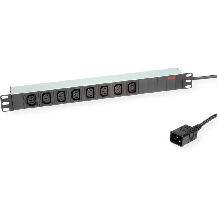 ROLINE 19''-Steckdosenleiste 8fach C13 + C20-Stecker | 19'' Rackmount | Kaltgeräte Steckerleiste | Aluminium | 2,0 m