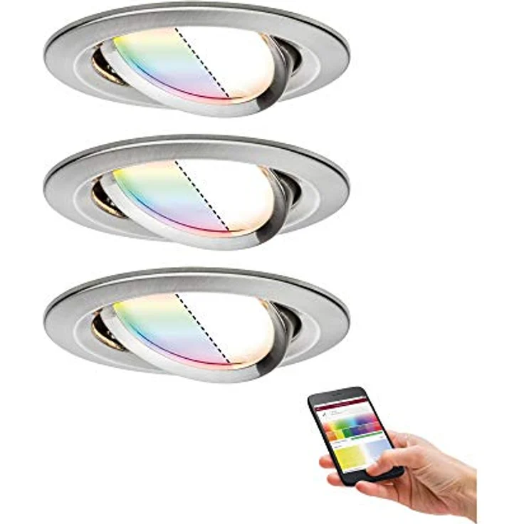 Paulmann Coin 92965 Nova Plus LED Einbauleuchte SmartHome Zigbee Set rund schwenkbar incl. 3x2,5 Watt RGBW dimmbar Einbaustrahler Eisen gebürstet Spot Alu Zink Einbaulampe 2700 K, 7.5 W – Bild 2