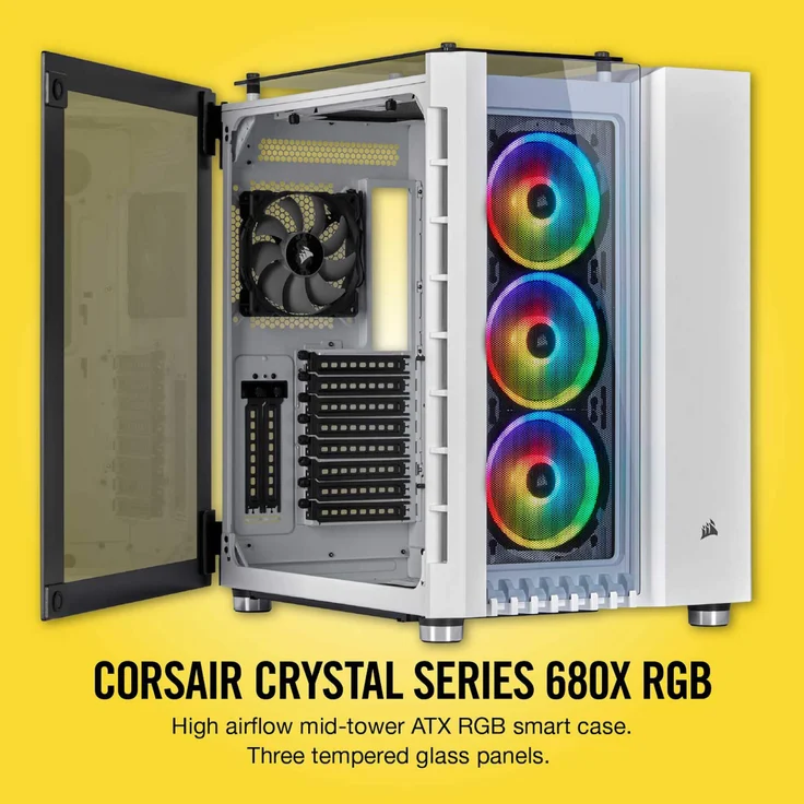 Corsair Crystal Series 680X RGB Hohem Luftdurchsatz Gehärtetem Glas ATX Smart Gaming Gehäuse, RGB LED, Weiß – Bild 4