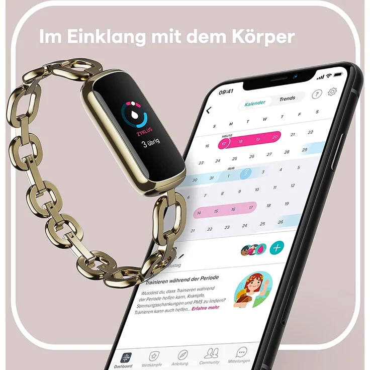 Fitbit Luxe Fitness-Tracker GPS, Damen, Einheitsgröße, Edelstahlgehäuse, Edelstahlarmband, Soft Gold/Peony – Bild 9