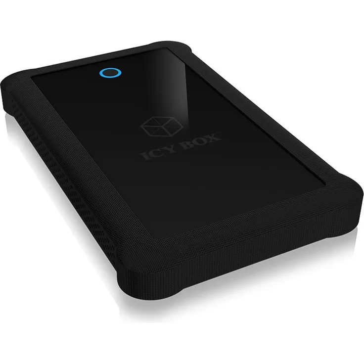 ICY BOX IB-233U3-B Externes Gehäuse für 2,5'' (6,35 cm) SATA HDD-SSD mit USB 3.0 Anschluss (UASP), SATA III, werkzeuglos, Silikonschutzhülle, Schwarz