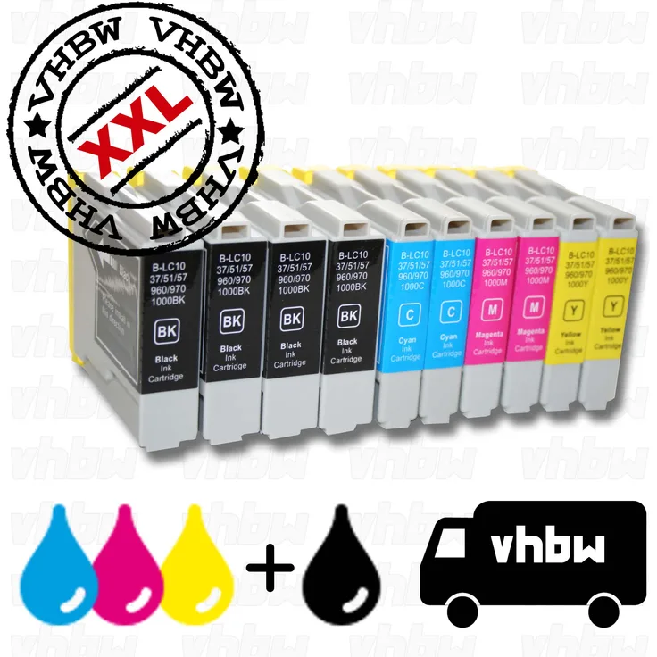 vhbw 10x kompatible Ersatz Tintenpatrone Druckerpatrone wie Brother LC970, LC970BK, LC970C, LC970M, LC970Y