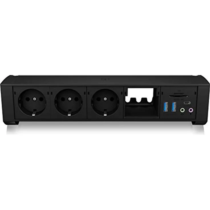 ICY BOX Klemm Tischsteckdose mit USB Hub, Kartenleser und Audio, Mehrfachsteckdose, USB 3.0, Aluminium, Schwarz