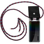 cadorabo Handykette für Samsung Galaxy A90 5G in ROT BLAU WEISS, Silikon Necklace Umhänge Hülle mit Silber Ringen, Kordel Band Schnur und abnehmbarem Etui, Schutzhülle