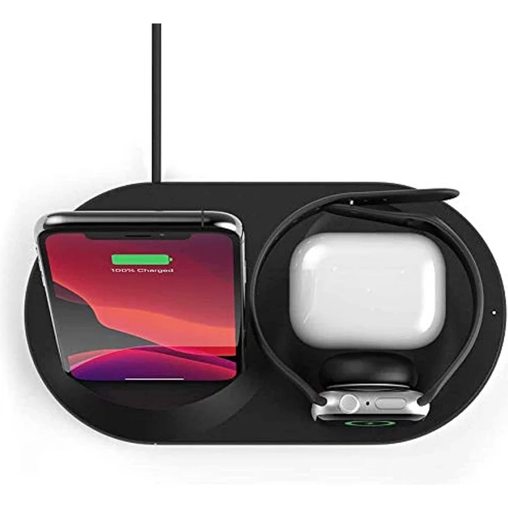 Belkin drahtloses 3-in-1 Ladegerät, kabellose 7,5-W-Ladestation, geeignet für Apple iPhone/Watch/AirPods, kabelloses Ladedock, drahtlose iPhone Ladestation, Apple Watch Ladeständer, Kombi-Ladegerät, Qi Ladestation, schwarz – Bild 5