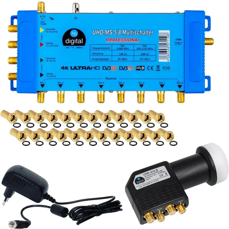 SET HB-DIGITAL ( Multischalter UHD-MS + Quattro LNB S ) + F-stecker