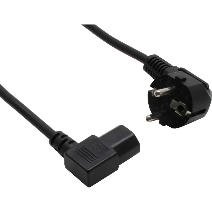 InLine 16752L Netzkabel, Schutzkontakt gewinkelt auf Kaltgerätestecker C13 links abgewinkelt, 1,8m, schwarz