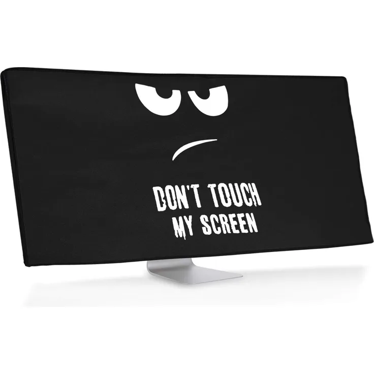 kwmobile Hülle kompatibel mit 34-35'' Monitor - PC Bildschirm Schutzhülle - Computer Cover Case Don't Touch My Screen Weiß Schwarz