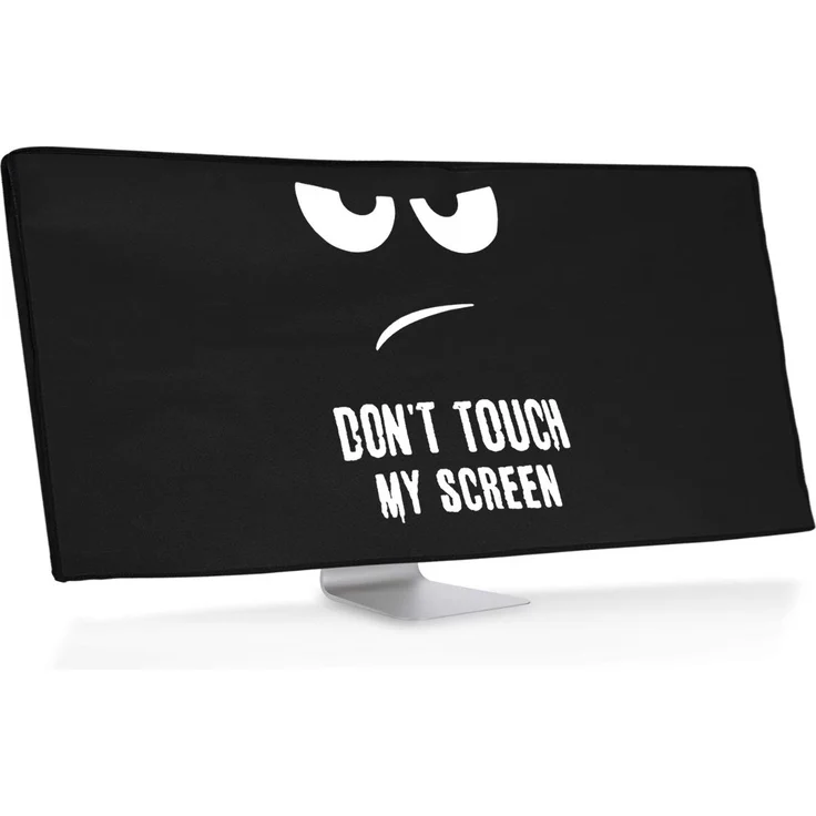 kwmobile Hülle kompatibel mit 34-35'' Monitor - PC Bildschirm Schutzhülle - Computer Cover Case Don't Touch My Screen Weiß Schwarz