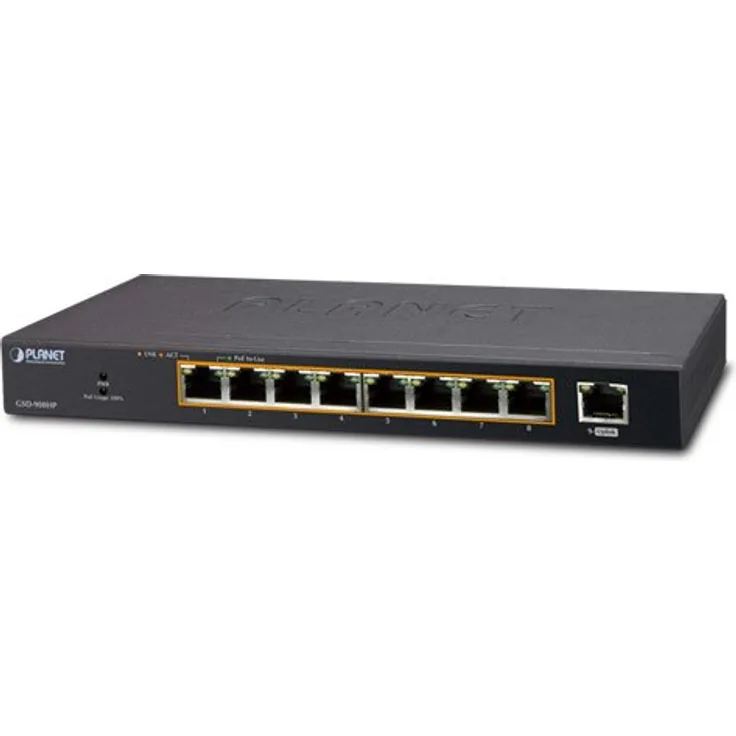 Planet 8-Port 10-100-1000T 802.3at PoE 1-Port Gigabit Desktop Switch