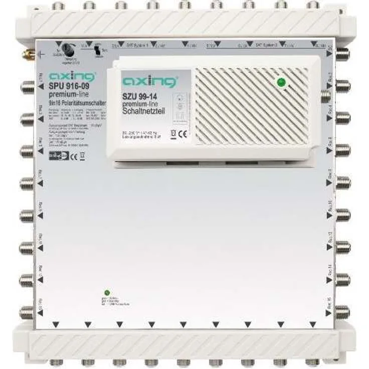 Axing SPU 916-09 SAT-Multischalter 16 Teilnehmer DiSEqC erweiterbar aktiv Quad-tauglich (9 x 16)
