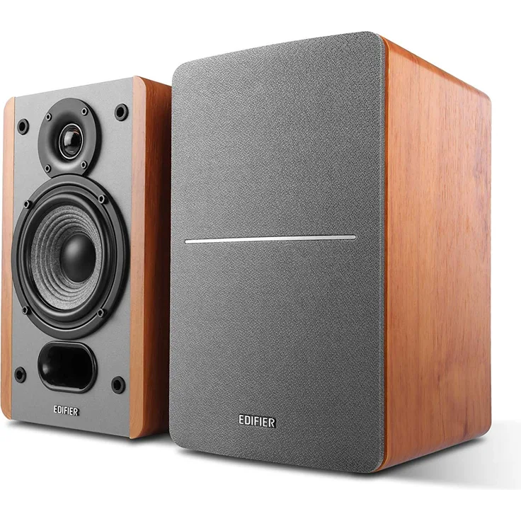 Edifier P12 Passives Regallautsprecher-Set mit integrierter Wandhalterung, holz Regallautsprecher - 20 Watt - grau, Holz