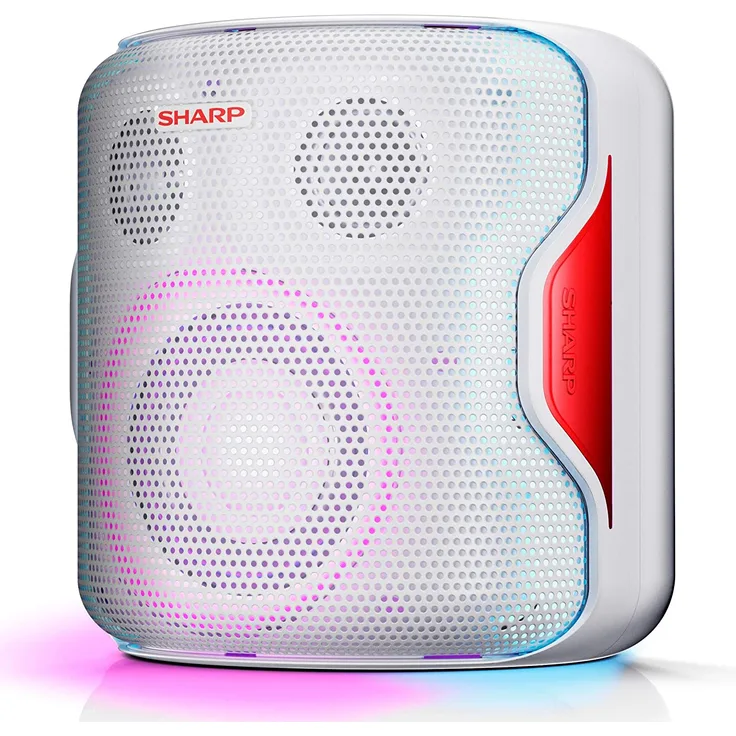 SHARP PS-919 (WH) Partylautsprecher, 14 Stunden Wiedergabezeit, Bluetooth, TWS: Koppeln eines weiteren Gerätes, Multicolor-Lichtshow mit verschiedenen Modi, Ultra-Bass-Einstellung, 130 Watt