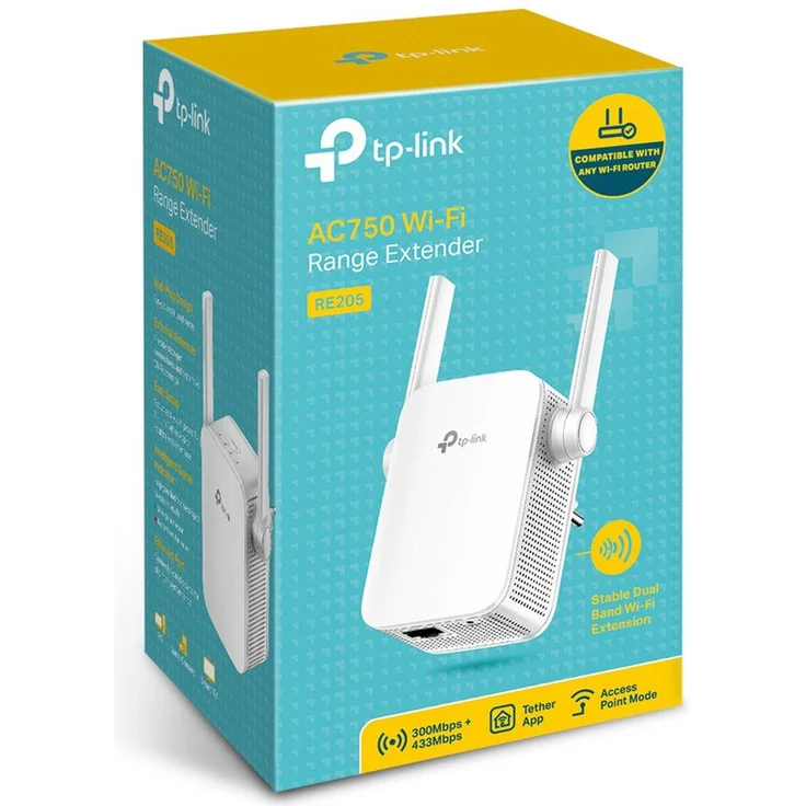 TP-Link RE205 AC750 WLAN Repeater (Dual WLAN AC+N, 750Mbit-s, App Steuerung, 1 Port, 2x flexible externe Antennen, WPS, AP Modus, kompatibel zu allen WLAN Geräten) weiß – Bild 3