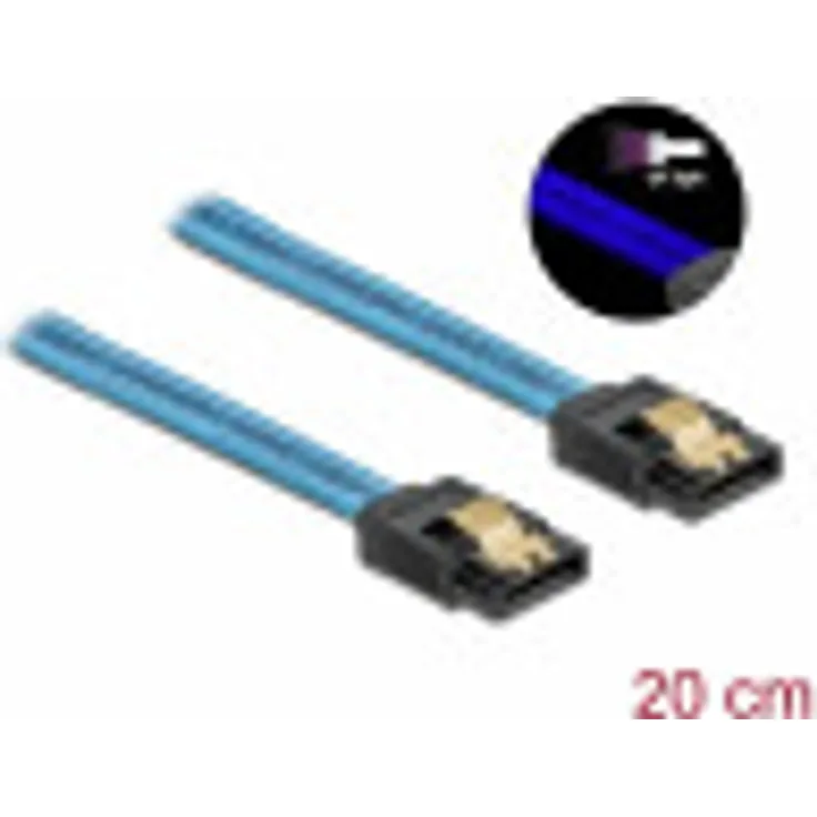 Delock SATA 6 Gb-s Kabel UV Leuchteffekt blau 20 cm