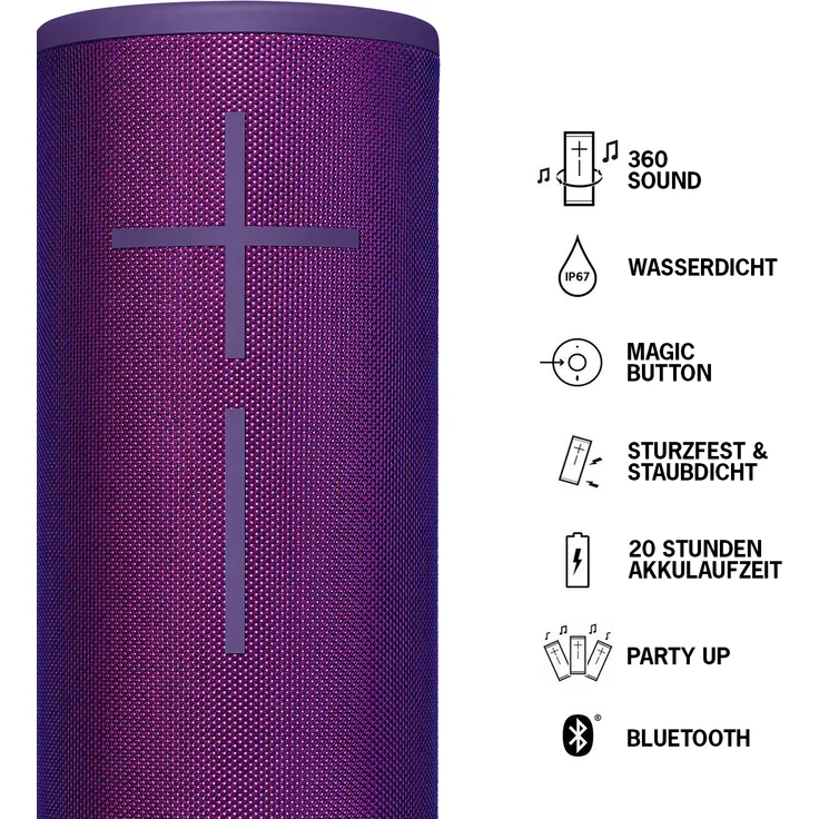 Ultimate Ears Megaboom 3 Bluetooth-Lautsprecher mit Mikrofon, Webradio, wasserdicht, violett – Bild 13