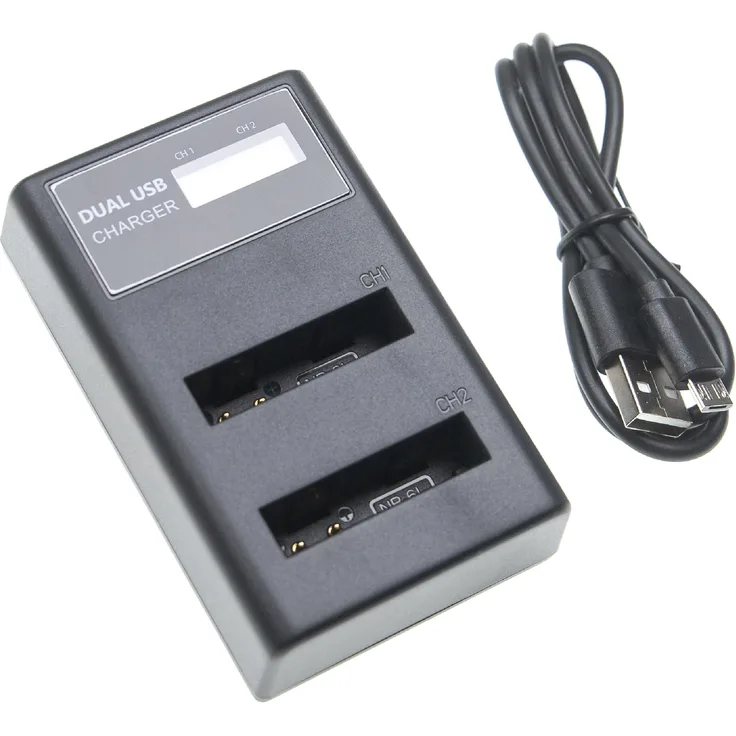 vhbw Dual USB-C-Micro-USB Akkuladegerät kompatibel mit Canon Digital Ixus 210 Digitalkamera, Camcorder, Action Cam - Ladeschale + Micro-USB-Kabel