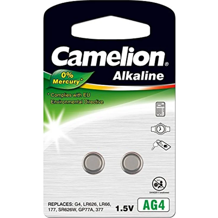 Camelion 12050204 Alkaline Knopfzellen ohne Quecksilber AG4-LR66-LR626-377-1,5 Volt, 2er-Pack – Bild 1