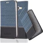 cadorabo Hülle für Samsung Galaxy J1 2015 in DUNKEL BLAU SCHWARZ Handyhülle mit Magnetverschluss, Standfunktion und Kartenfach Case Cover Schutzhülle Etui Tasche Book Klapp Style