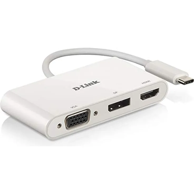 D-Link DUB-V310 Adapter USB Typ C auf HDMI, VGA und Display Port, 3 in 1, HDMI 4K und 1080p, 3 Ausgänge, kompatibel mit Windows und Mac