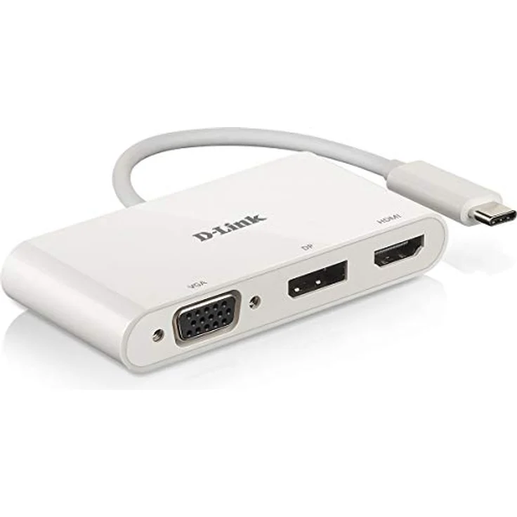 D-Link DUB-V310 Adapter USB Typ C auf HDMI, VGA und Display Port, 3 in 1, HDMI 4K und 1080p, 3 Ausgänge, kompatibel mit Windows und Mac