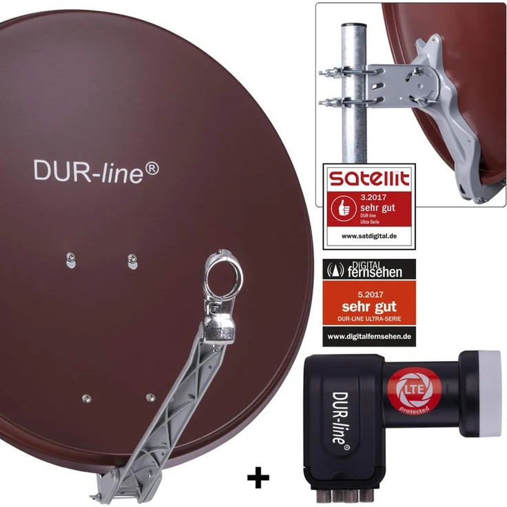 DUR-line Select 60/65 cm Sat Anlage 4 Teilnehmer Komplett Set rot – Bild 1