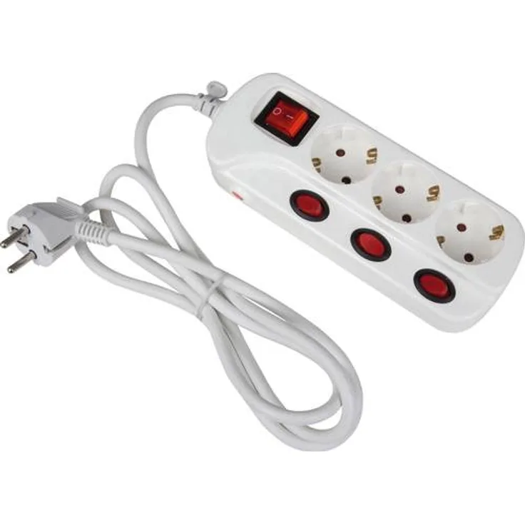 Heitronic 45190 Steckdosenleiste mit Schalter 3fach Weiß Schutzkontakt