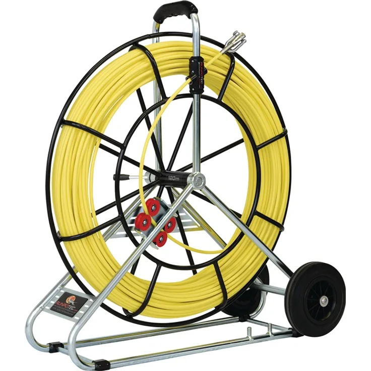 Runpotec 10091 Glasfaserstab 120 m 7,5 mm inkl. Stahlhaspel 730mm-fahrbar Gewinde RTG 12 mm