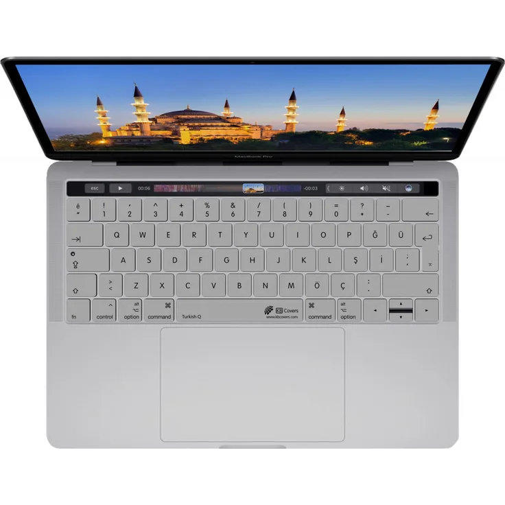KB Covers Turkish Keyboard Cover - langlebige Tastaturabdeckung, türkisches Layout, abwaschbar - für MacBook Pro Late 2016+ mit w-Touch Bar, Silber TUR-MTB-Silver